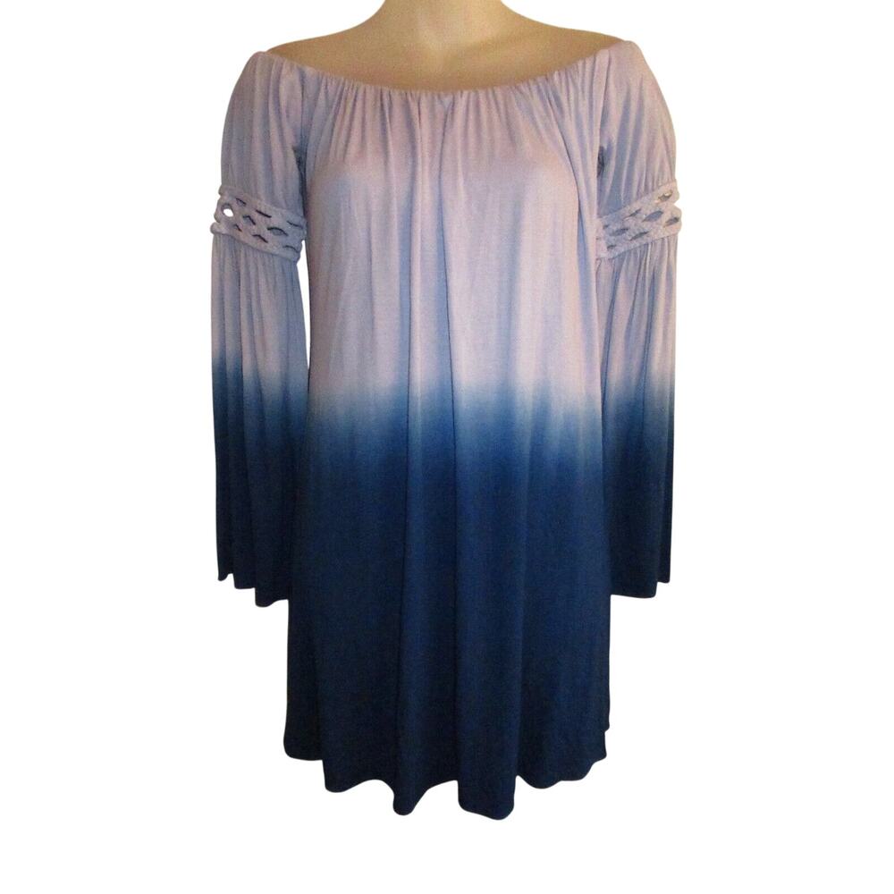 Sky Clothing Brand Y2K XS NWT Dress Tie Dye Ombre Mini Off Shoulder Braided Blue